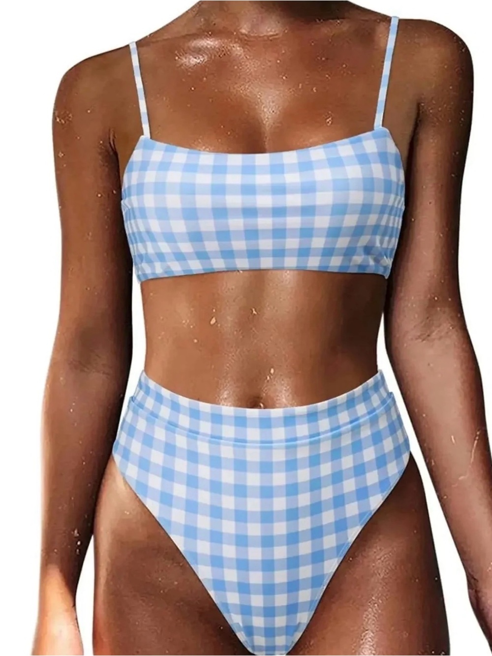 NEW! Suuksess Blue Gingham High-Waist Bikini Set - Women Swim Size S